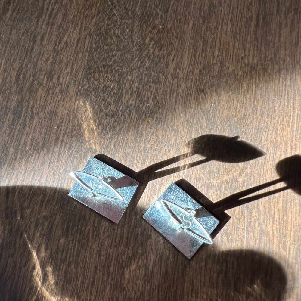 Silver Cuff Links Rectangle Shaped Marked Sterlin… - image 4